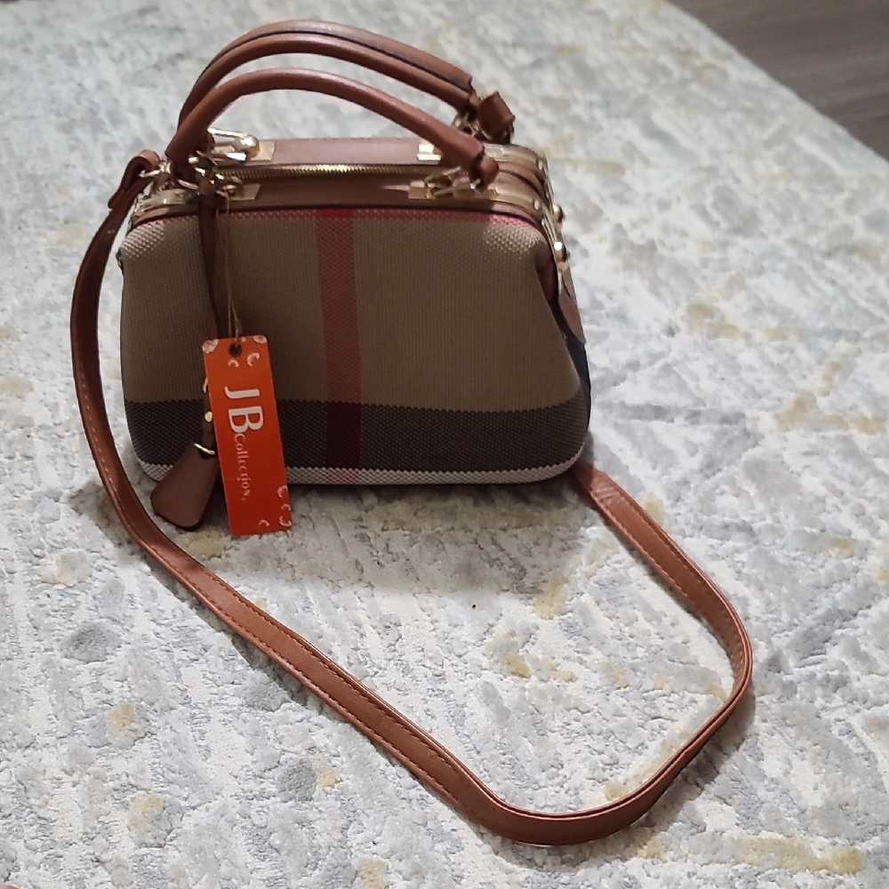JM Collection Elegant Tan and Brown Satchel